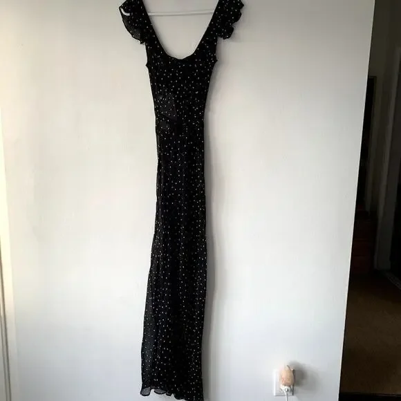NWT Realisation Lila Silk Polka Dot Short Sleeve Bias Slip Maxi Dress Celestial - Picture 13 of 16